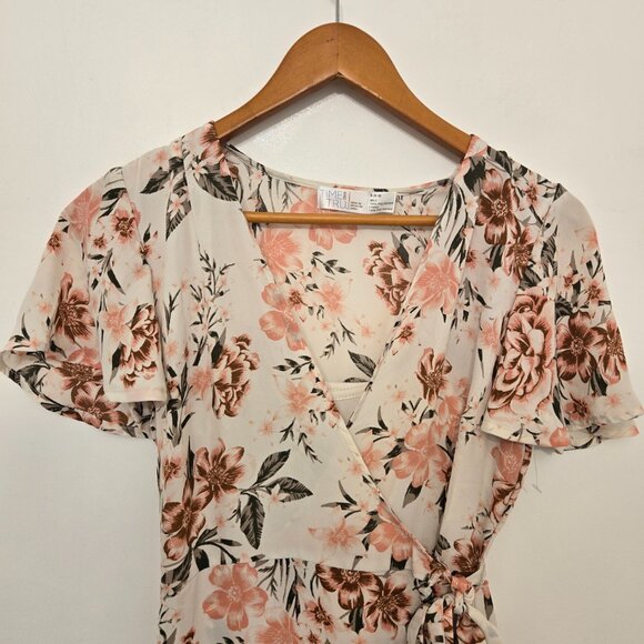 Time and Tru Floral Wrap Midi Dress Tie Waist Short Sleeve Size M - Picture 6 of 16